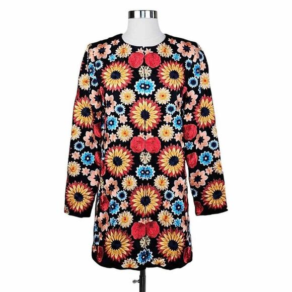 New Alice + Olivia Rory Multicolor Floral Embroidered Long Jacket Coat Size M - Picture 6 of 16